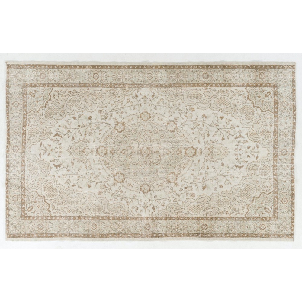 Vintage Anatolian Oushak Rug in Neutral Colors. Hand-Knotted Carpet, Woolen Floor Covering