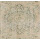 Vintage Handmade Turkish Wool Area Rug in Green and Beige