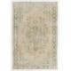 Vintage Handmade Turkish Wool Area Rug in Green and Beige