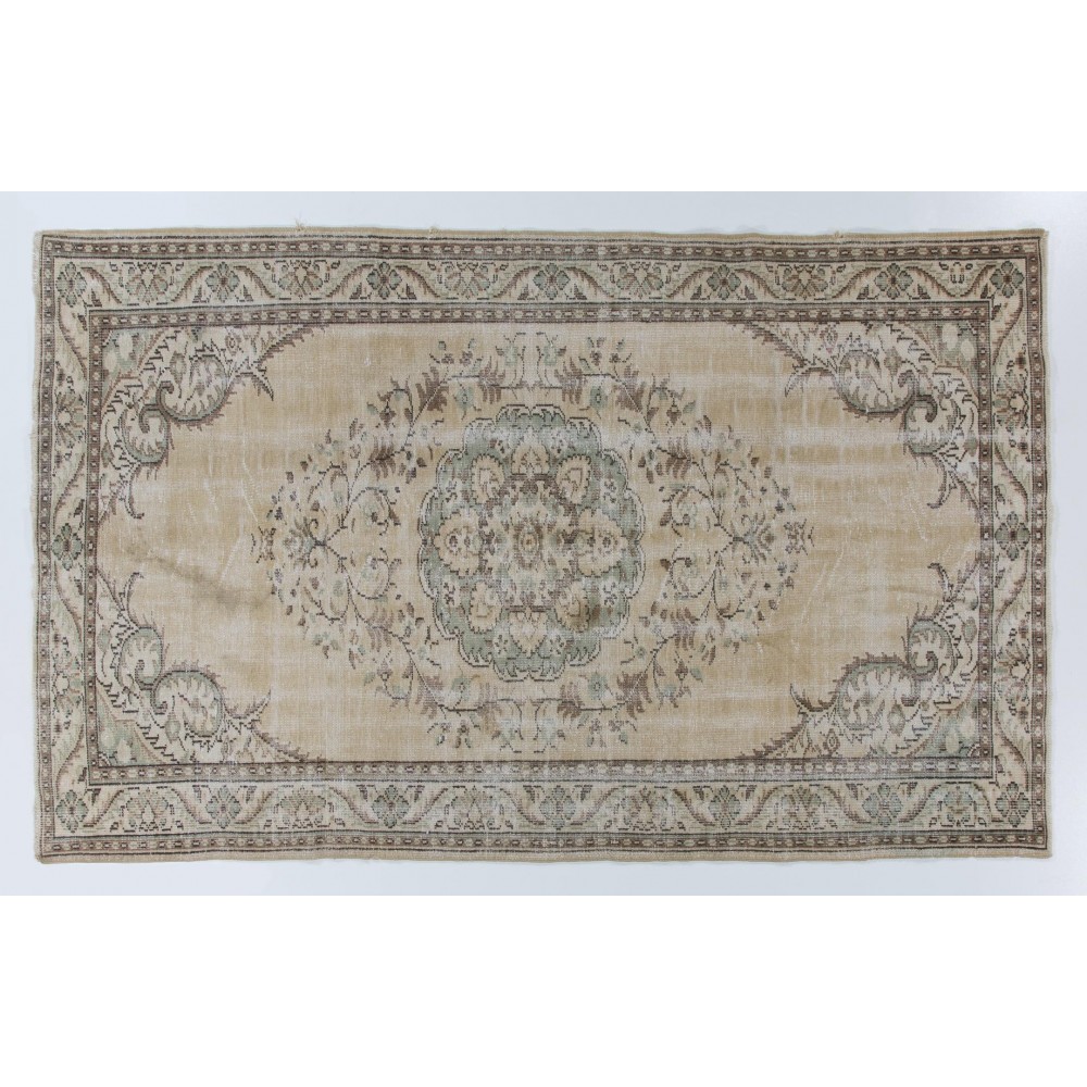 Vintage Handmade Turkish Oushak Rug in Neutral Colors