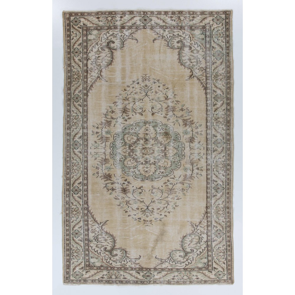 Vintage Handmade Turkish Oushak Rug in Neutral Colors