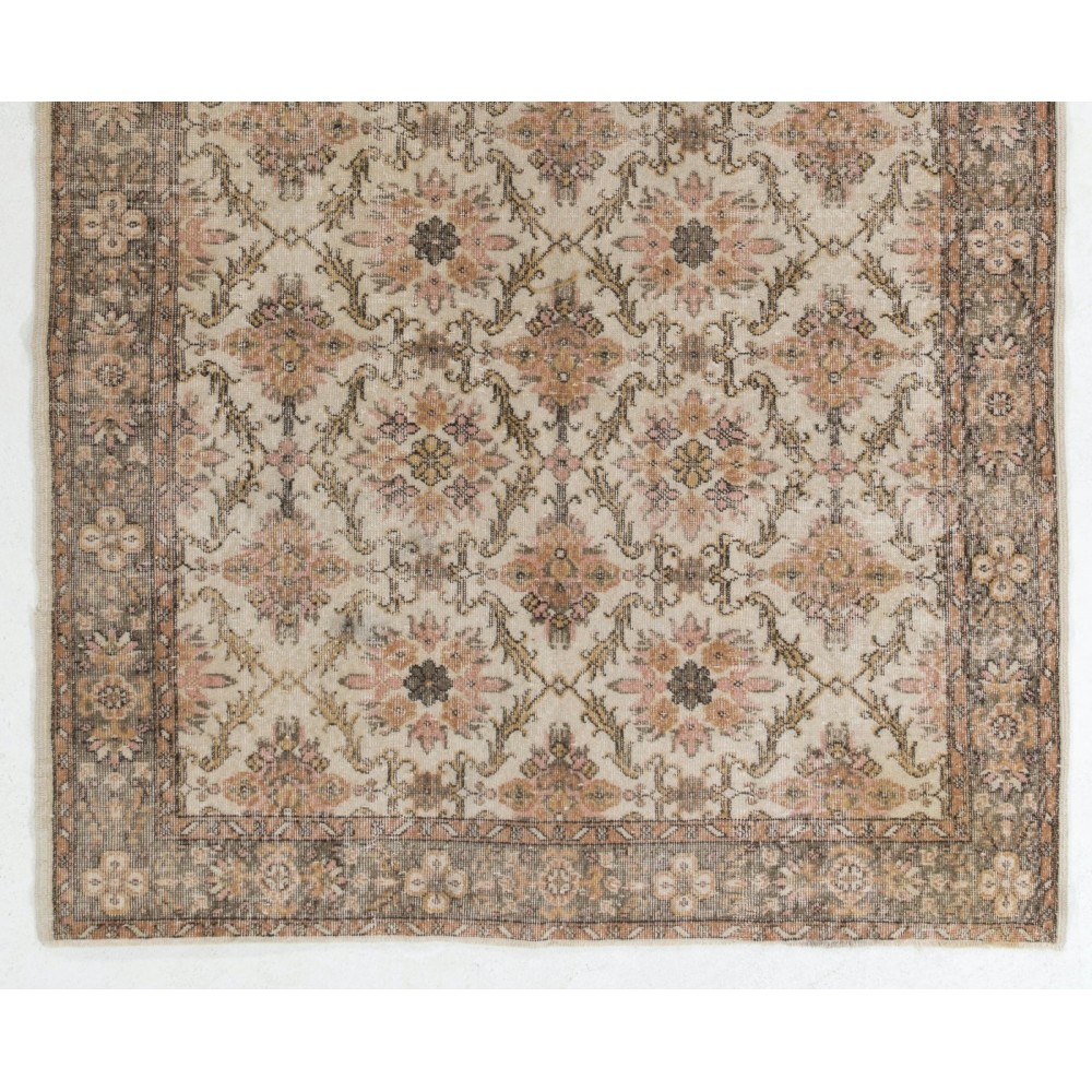 Vintage Handmade Turkish Area Rug with Over-all Floral Design