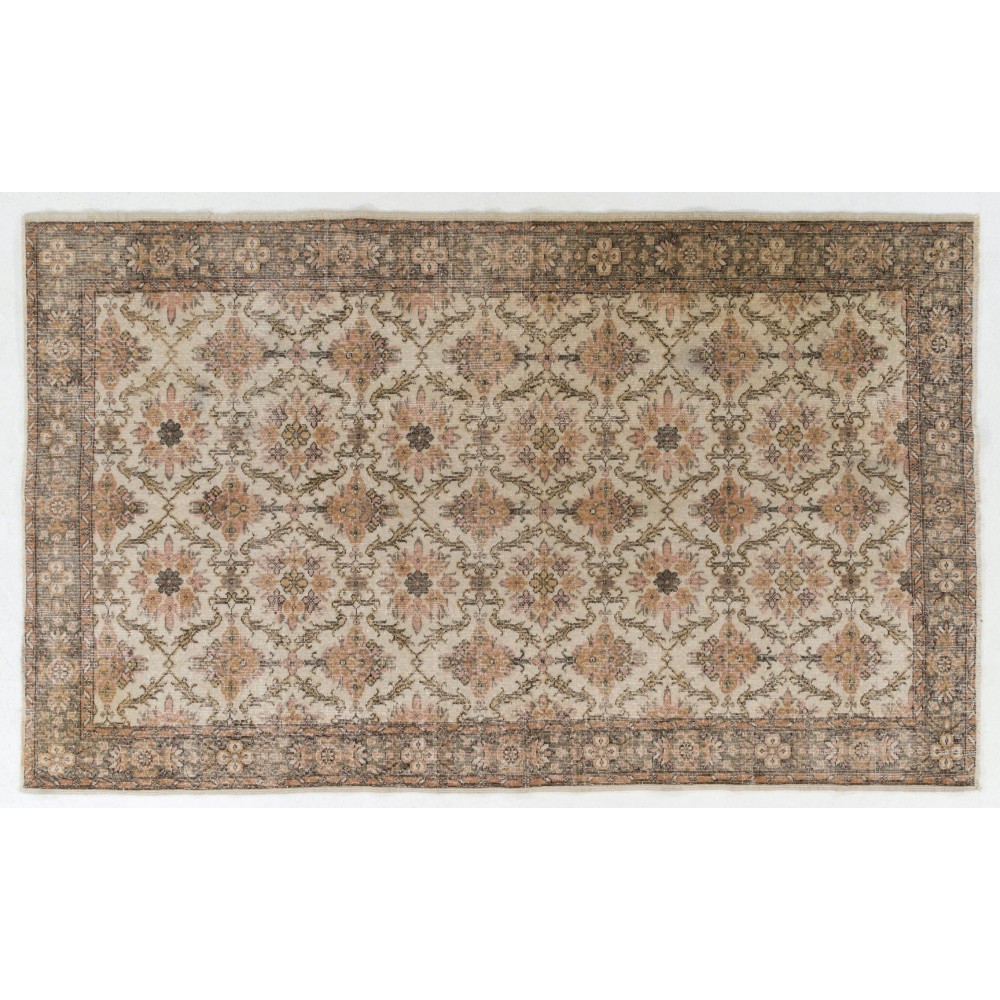 Vintage Handmade Turkish Area Rug with Over-all Floral Design