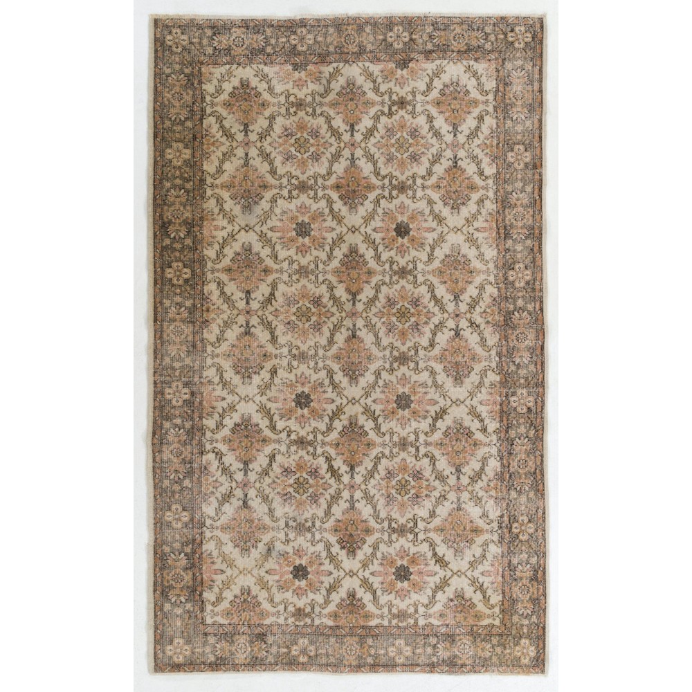 Vintage Handmade Turkish Area Rug with Over-all Floral Design