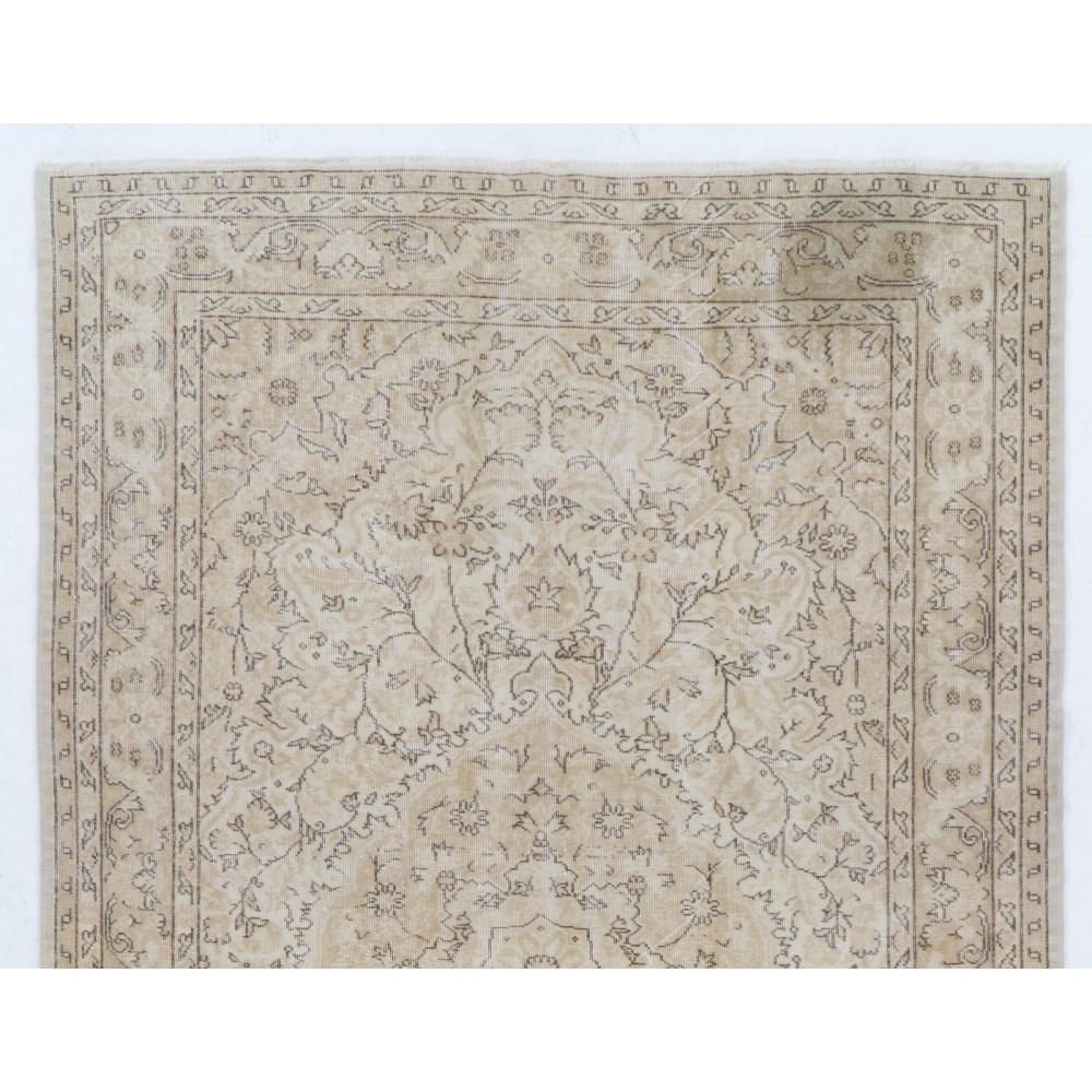 Vintage Distressed Handmade Wool Turkish Rug in Soft Neutral Colors