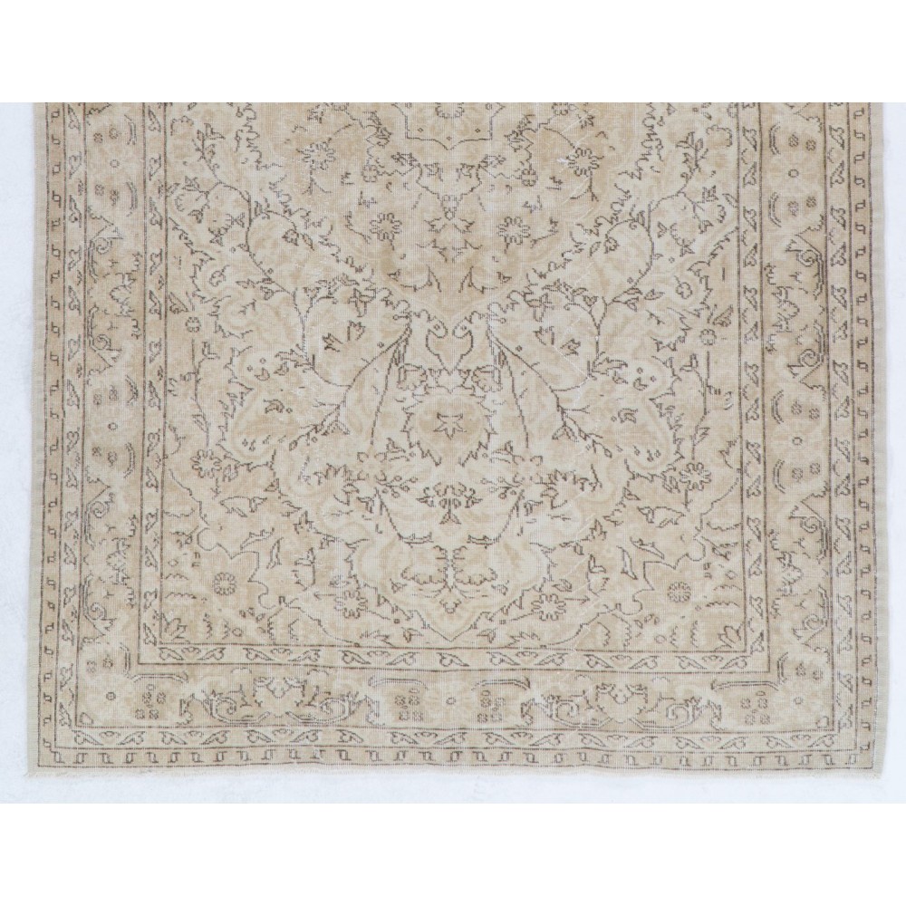 Vintage Distressed Handmade Wool Turkish Rug in Soft Neutral Colors