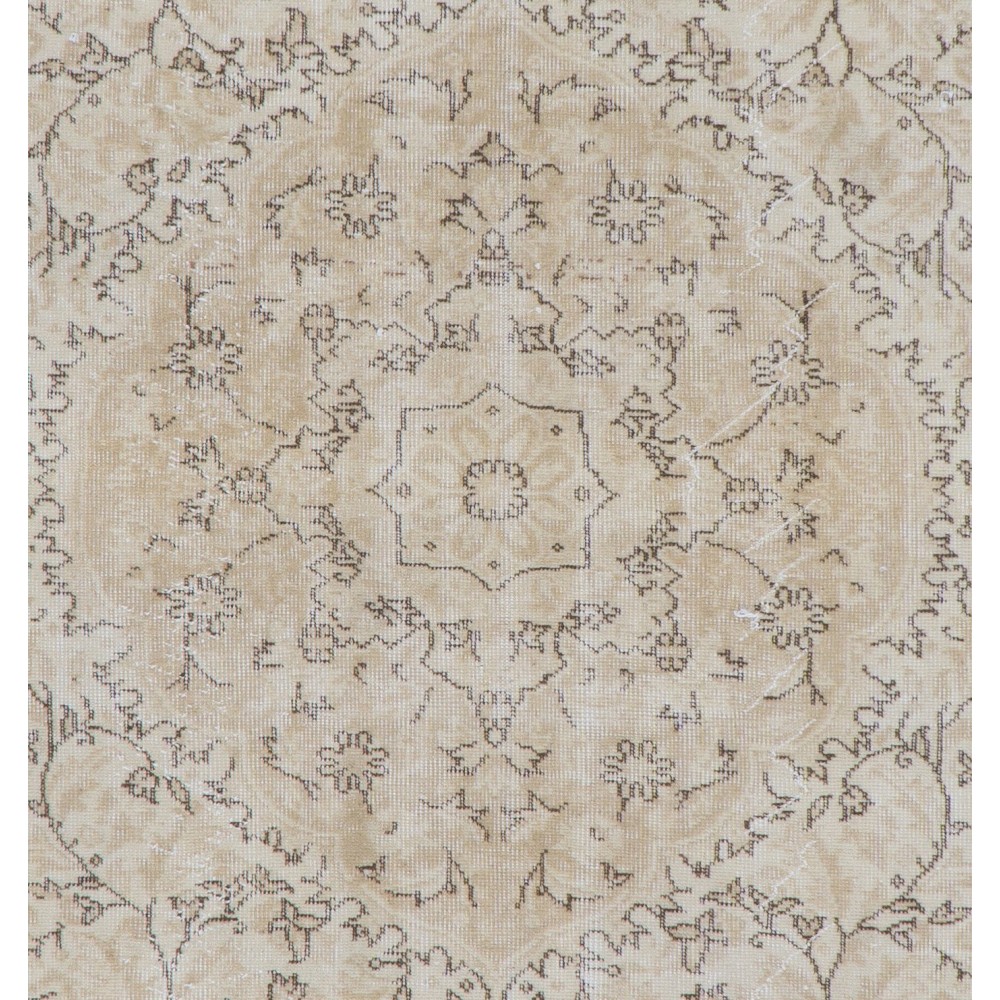 Vintage Distressed Handmade Wool Turkish Rug in Soft Neutral Colors