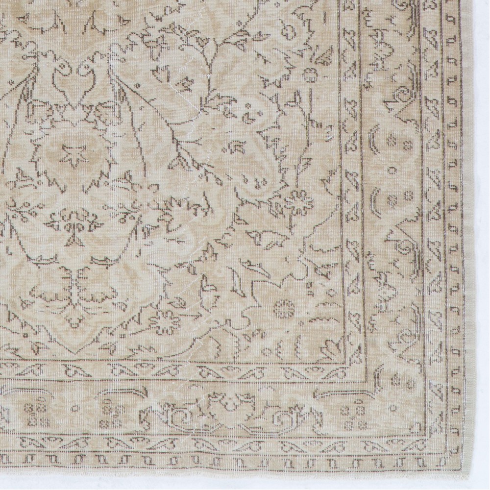 Vintage Distressed Handmade Wool Turkish Rug in Soft Neutral Colors