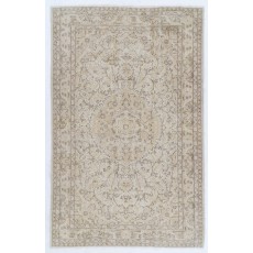 Vintage Distressed Handmade Wool Turkish Rug in Soft Neutral Colors