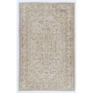 Vintage Distressed Handmade Wool Turkish Rug in Soft Neutral Colors