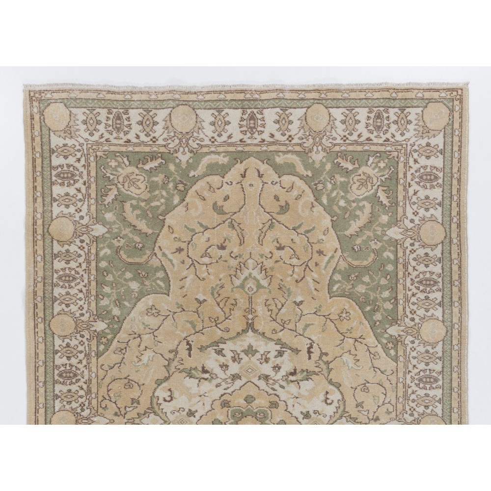 Vintage Hand-knotted Oushak Area Rug with Medallion Design