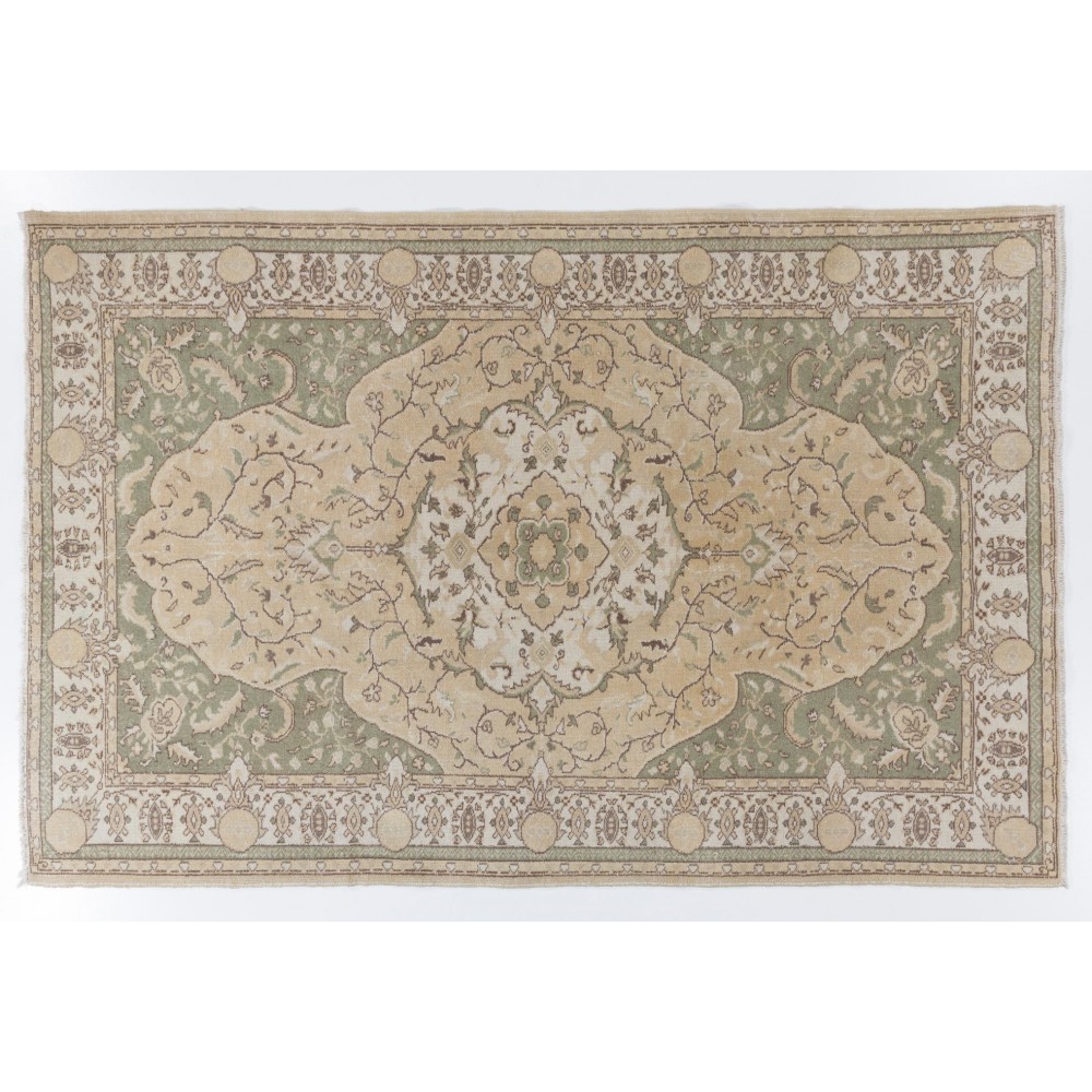 Vintage Hand-knotted Oushak Area Rug with Medallion Design