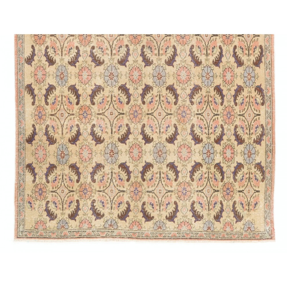 Vintage Handmade Floral Pattern Turkish Deco Area Rug in Soft Colors