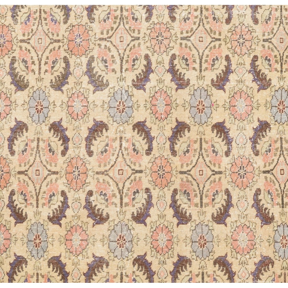 Vintage Handmade Floral Pattern Turkish Deco Area Rug in Soft Colors