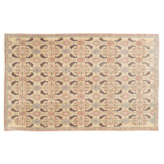 Floral Midcentury Turkish Deco Area Rug in Soft Colors Floral Midcentury Turkish Deco Area Rug in Soft Colors