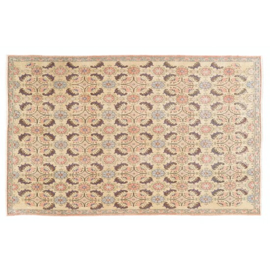 Floral Midcentury Turkish Deco Area Rug in Soft Colors