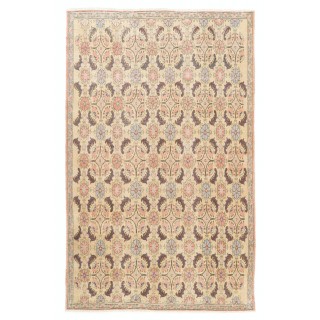 Vintage Handmade Floral Pattern Turkish Deco Area Rug in Soft Colors