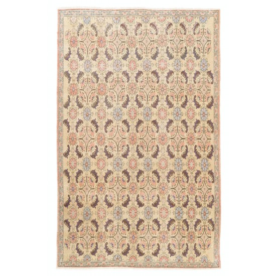Floral Midcentury Turkish Deco Area Rug in Soft Colors