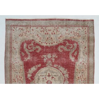 Vintage Handknotted Turkish Wool Area Rug in Terracotta Red, Ivory & Beige with Floral Medallion Vintage Handknotted Turkish Wool Area Rug in Terracotta Red, Ivory & Beige with Floral Medallion