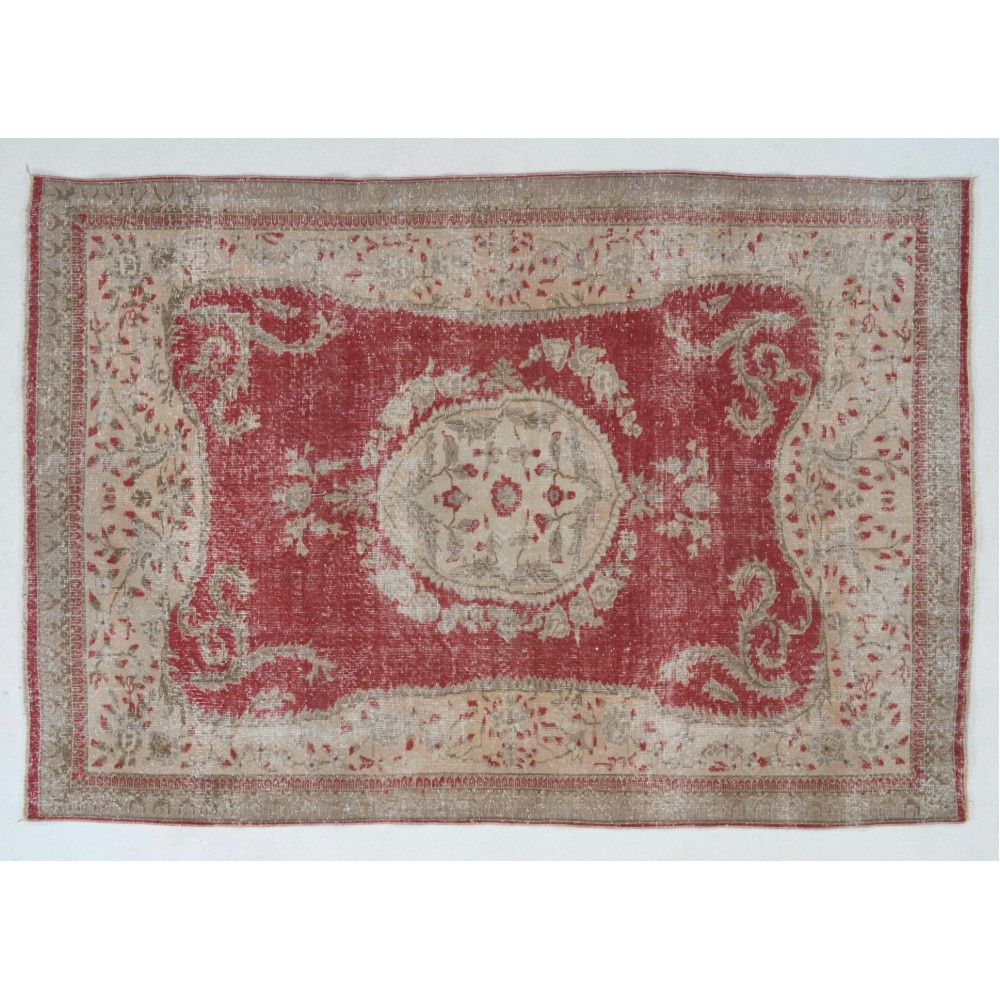Vintage European Rug in Red, Beige and Brown Colors