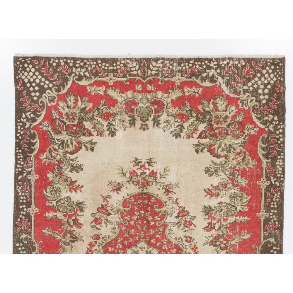 Vintage Hand-Knotted Anatolian Area Rug with Floral Medallion Design