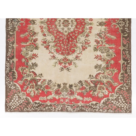 Vintage Hand-Knotted Anatolian Area Rug with Floral Medallion Design