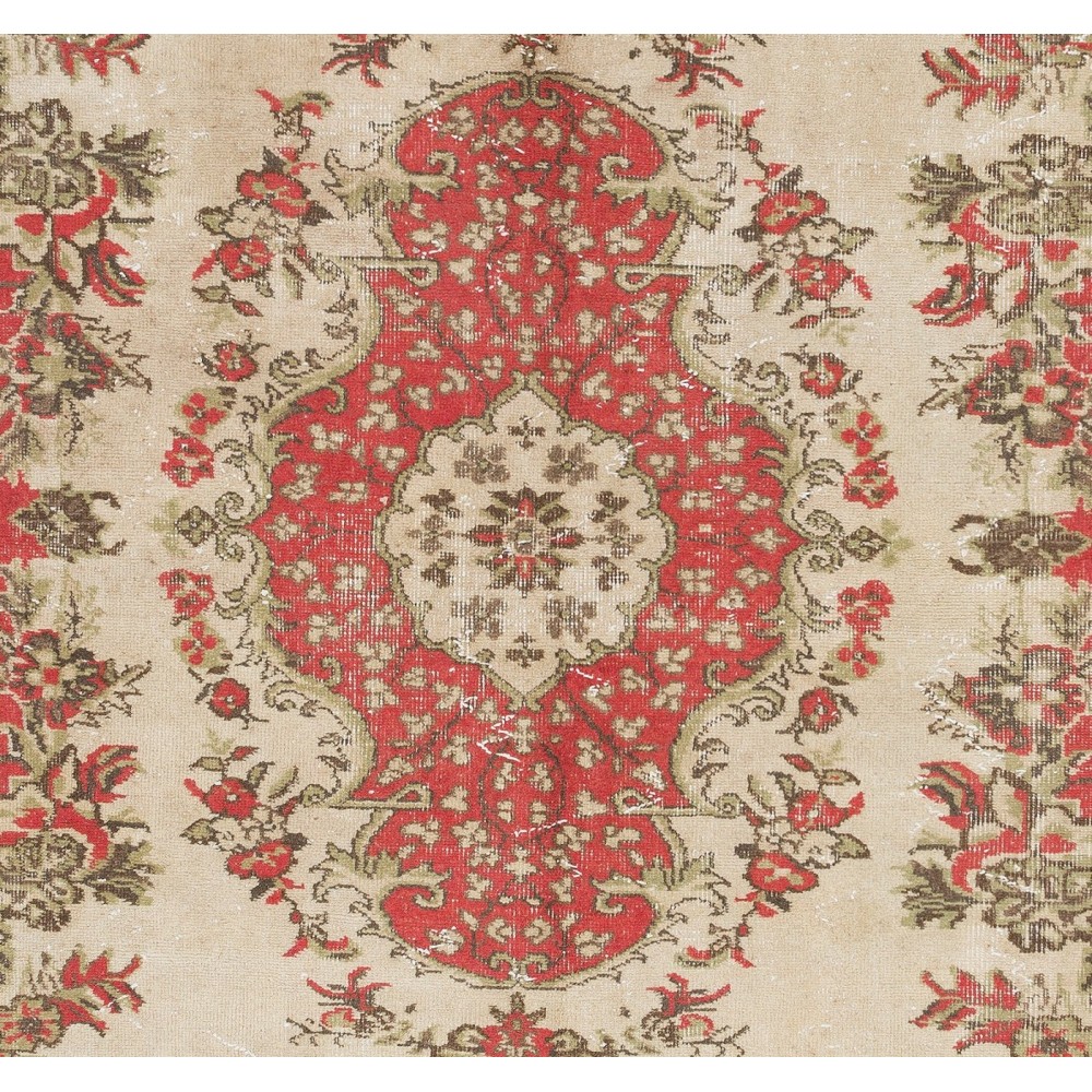 Vintage Hand-Knotted Anatolian Area Rug with Floral Medallion Design