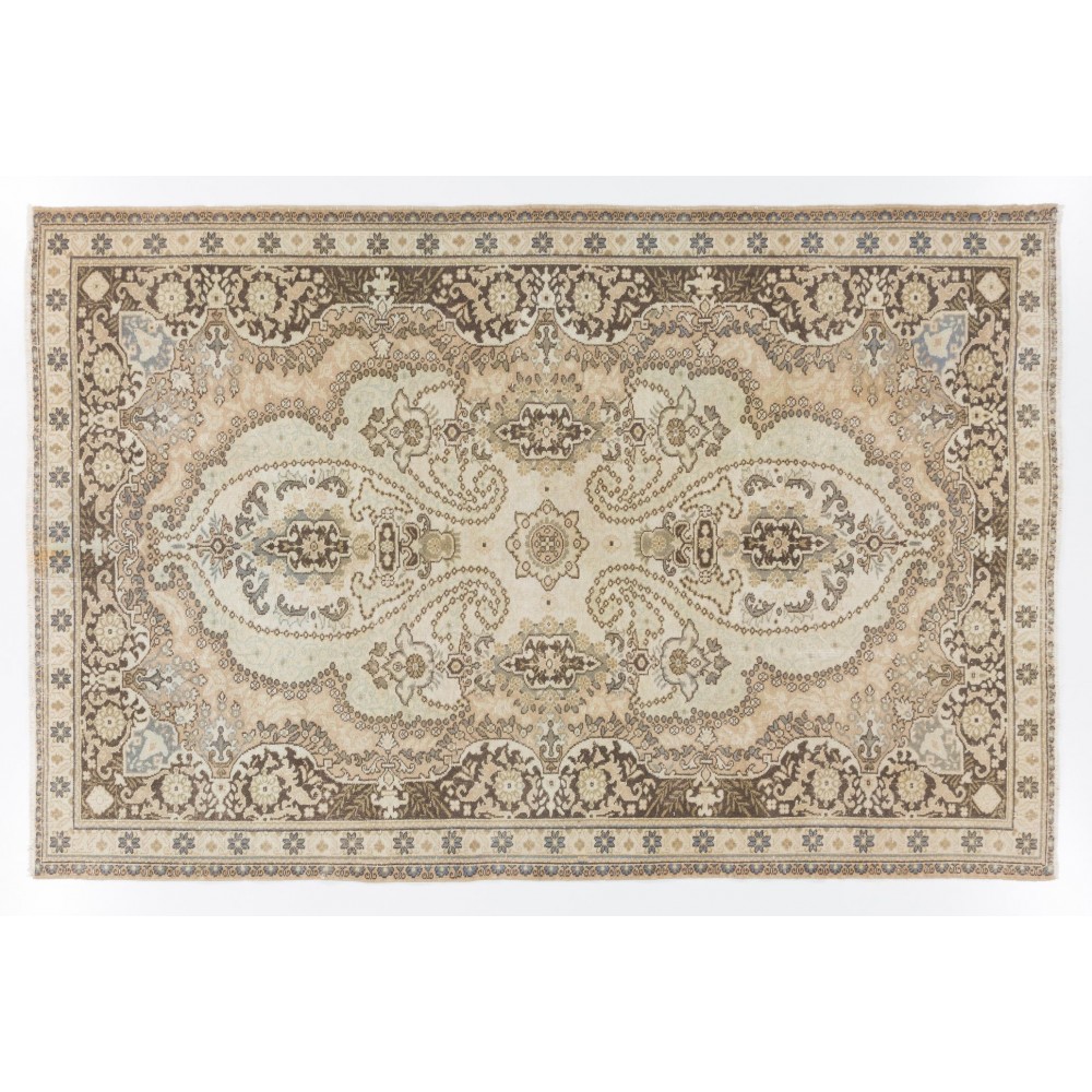 One of a Kind Vintage Handmade Turkish Area Rug with Floral Design