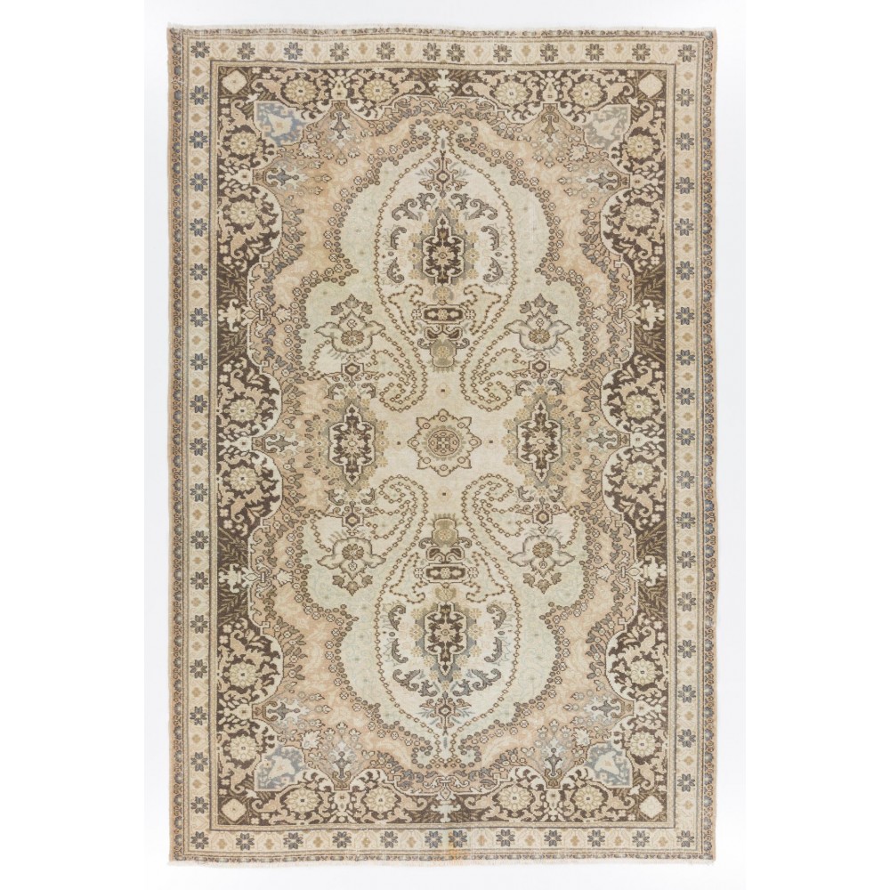 One of a Kind Vintage Handmade Turkish Area Rug with Floral Design
