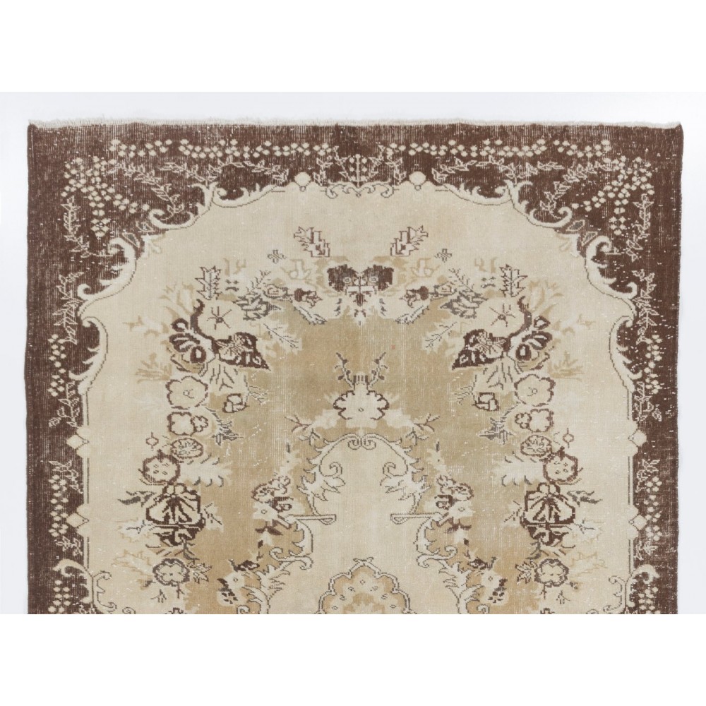 Handmade Garden Design Eastern Rug. Made of Natural Beige, Brown and Sand color Wool