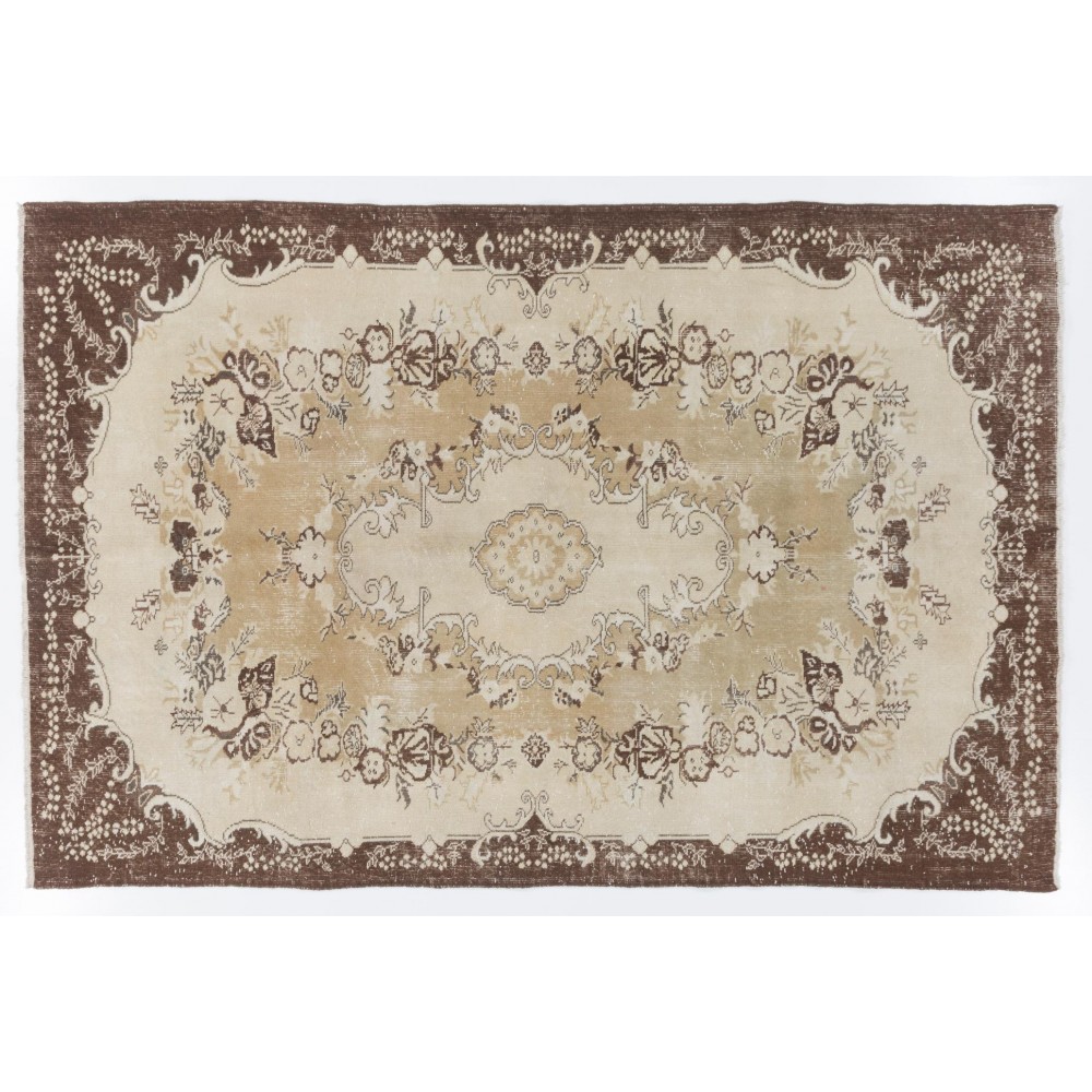 Handmade Garden Design Eastern Rug. Made of Natural Beige, Brown and Sand color Wool
