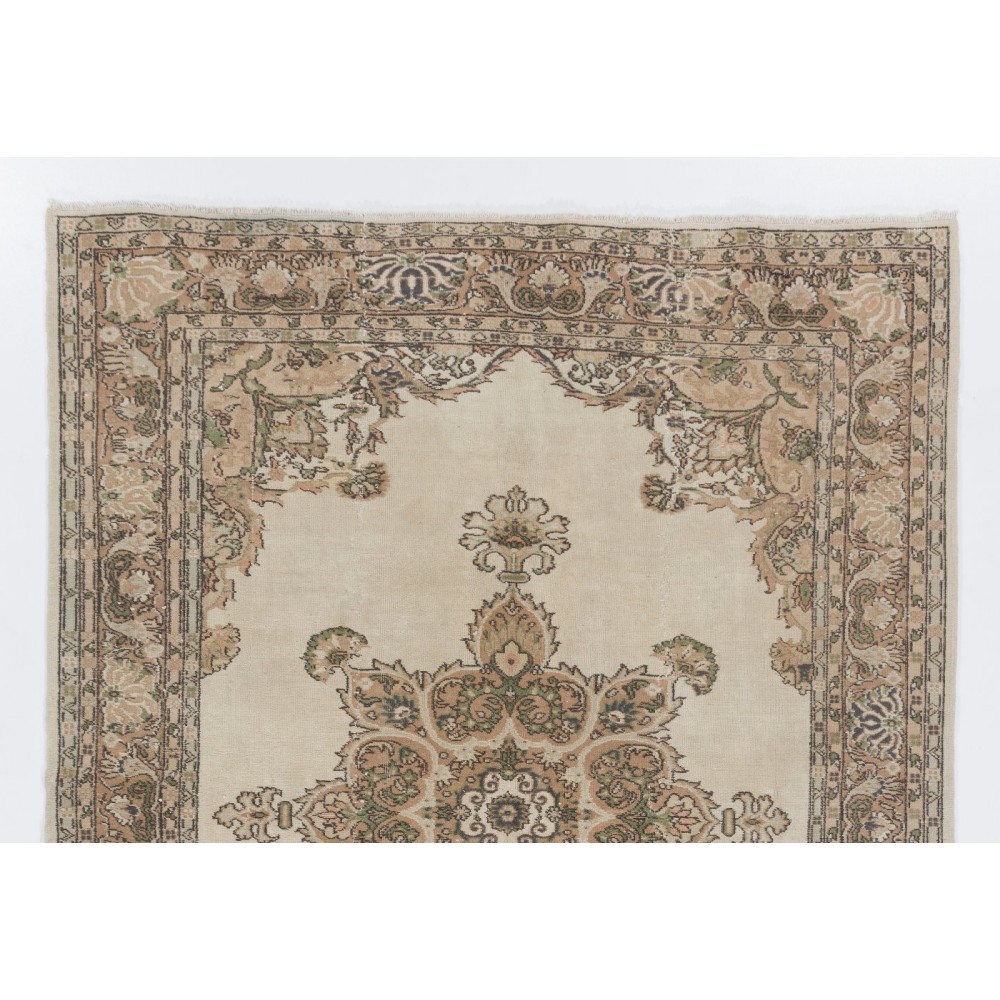 Vintage Hand Knotted Turkish Oushak Area Rug in Soft Earthy Colors