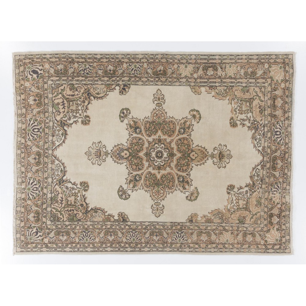 Vintage Hand Knotted Turkish Oushak Area Rug in Soft Earthy Colors