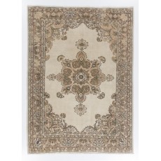 Vintage Hand Knotted Turkish Oushak Area Rug in Soft Earthy Colors