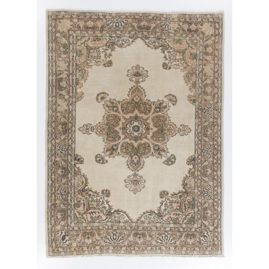 Vintage Hand Knotted Turkish Oushak Area Rug in Soft Earthy Colors