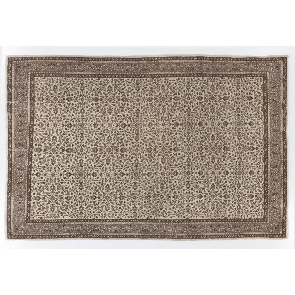 Vintage Handmade Turkish Oushak Rug with Floral Design