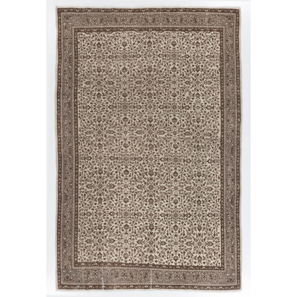 Vintage Handmade Turkish Oushak Rug with Floral Design