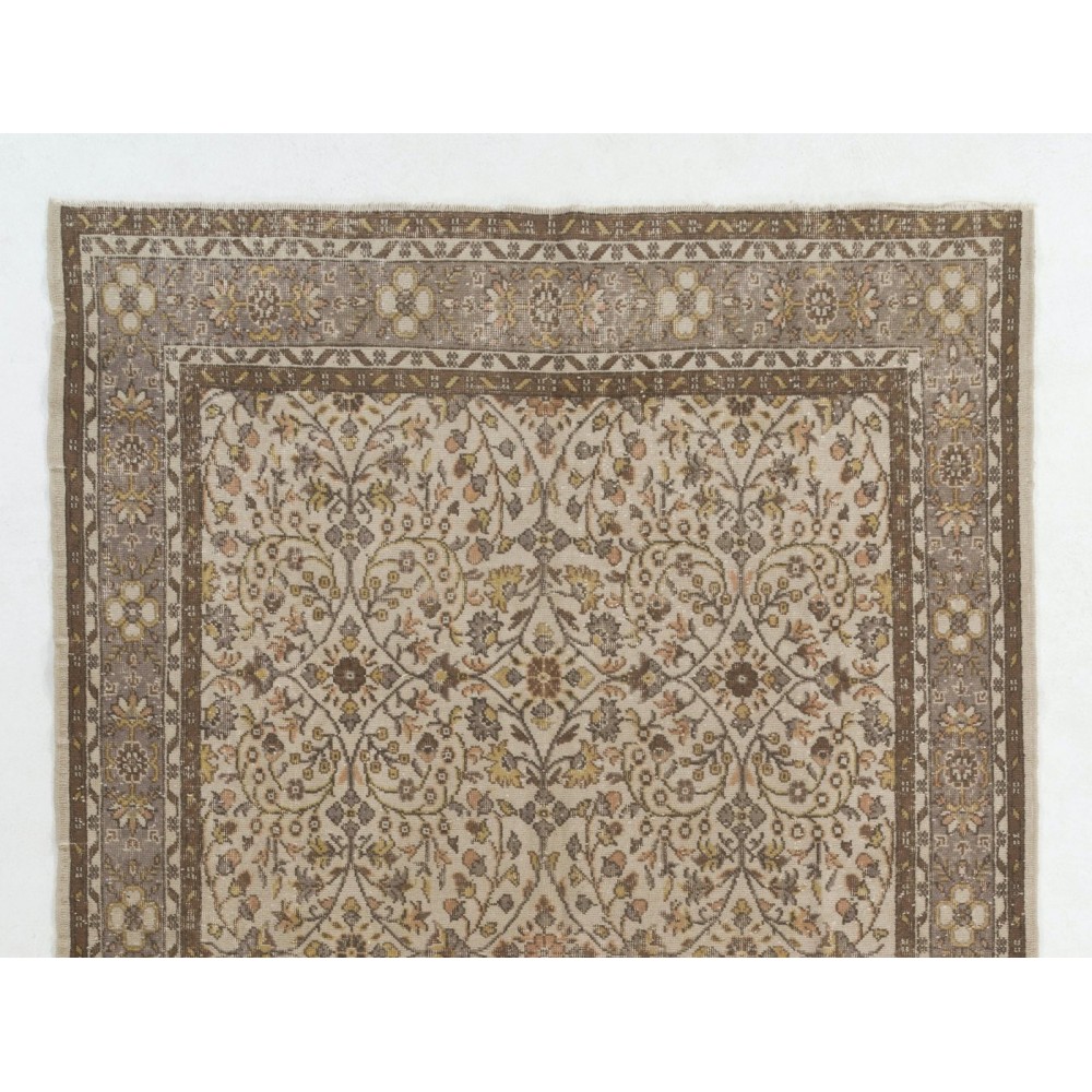 Vintage Hand-Knotted Turkish Large Rug with Floral Design