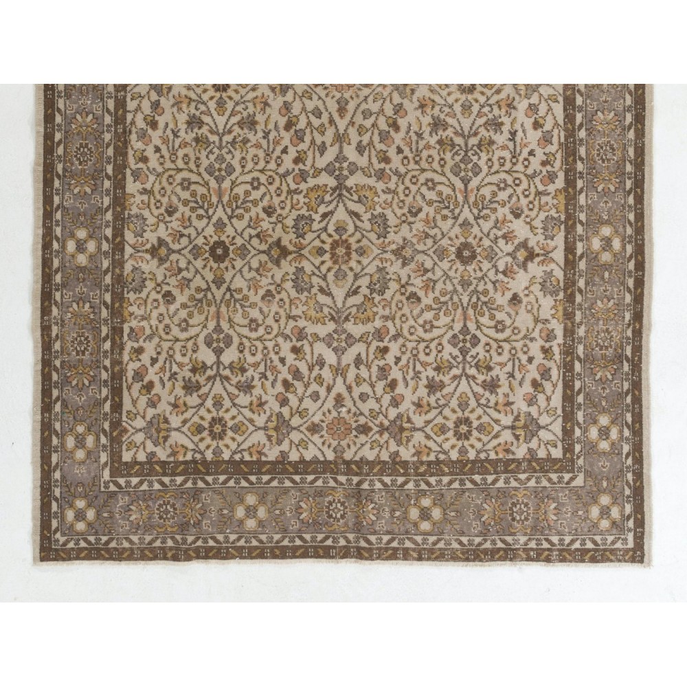 Vintage Hand-Knotted Turkish Large Rug with Floral Design