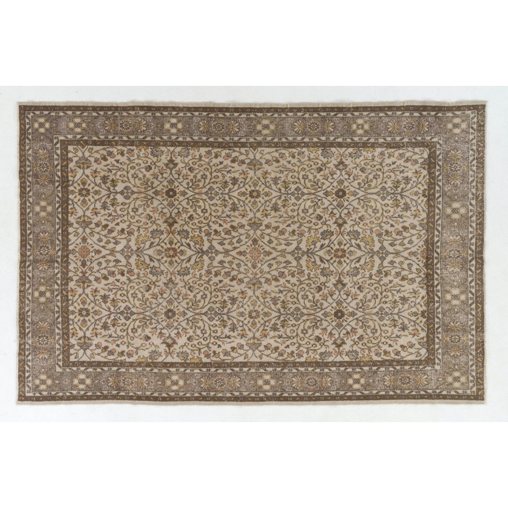 Vintage Hand-Knotted Turkish Large Rug with Floral Design