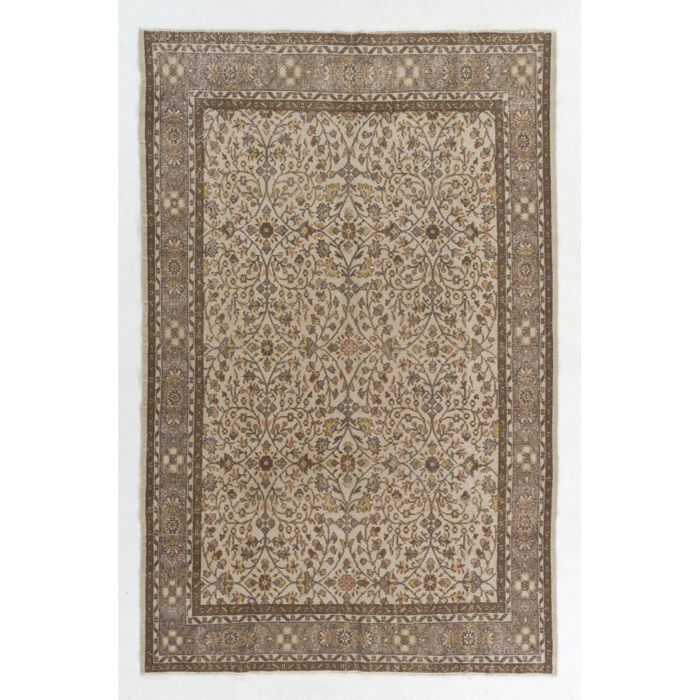 Vintage Hand-Knotted Turkish Large Rug with Floral Design