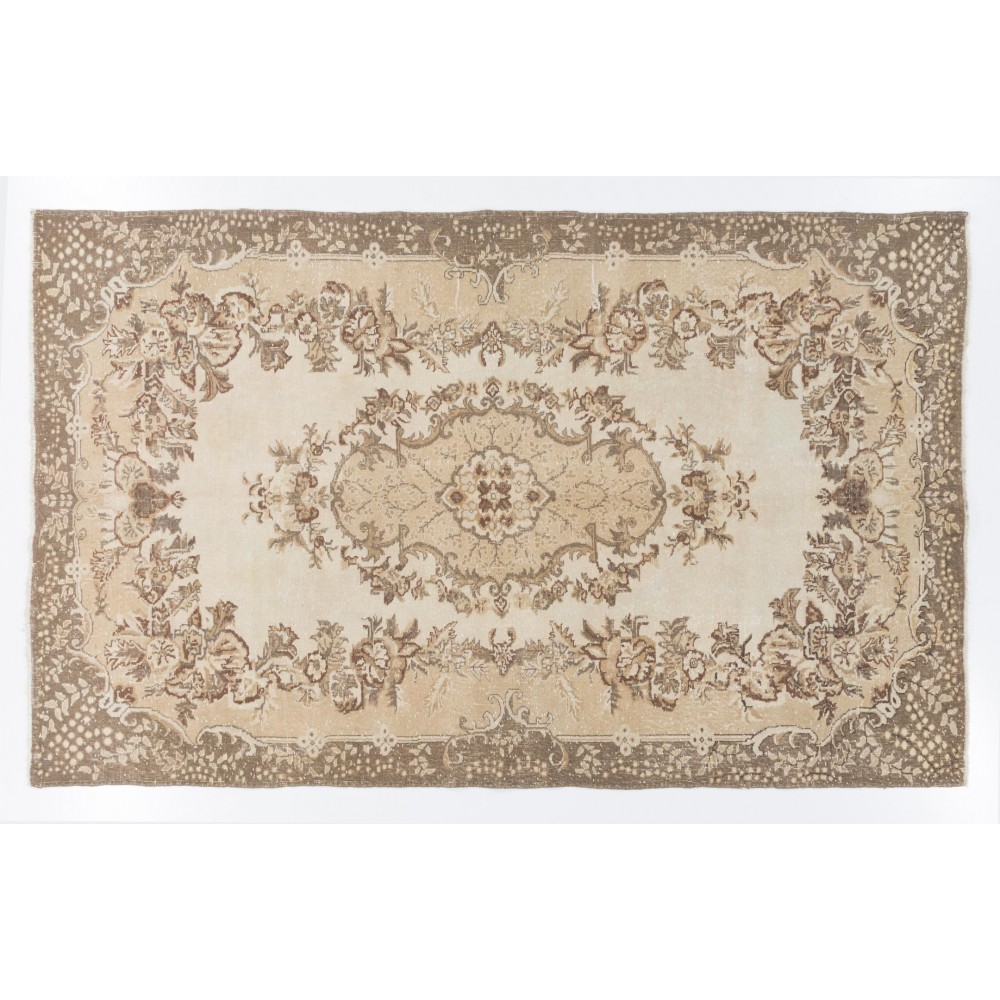 Handmade Oushak Turkish Rug, Vintage Medallion Design Carpet