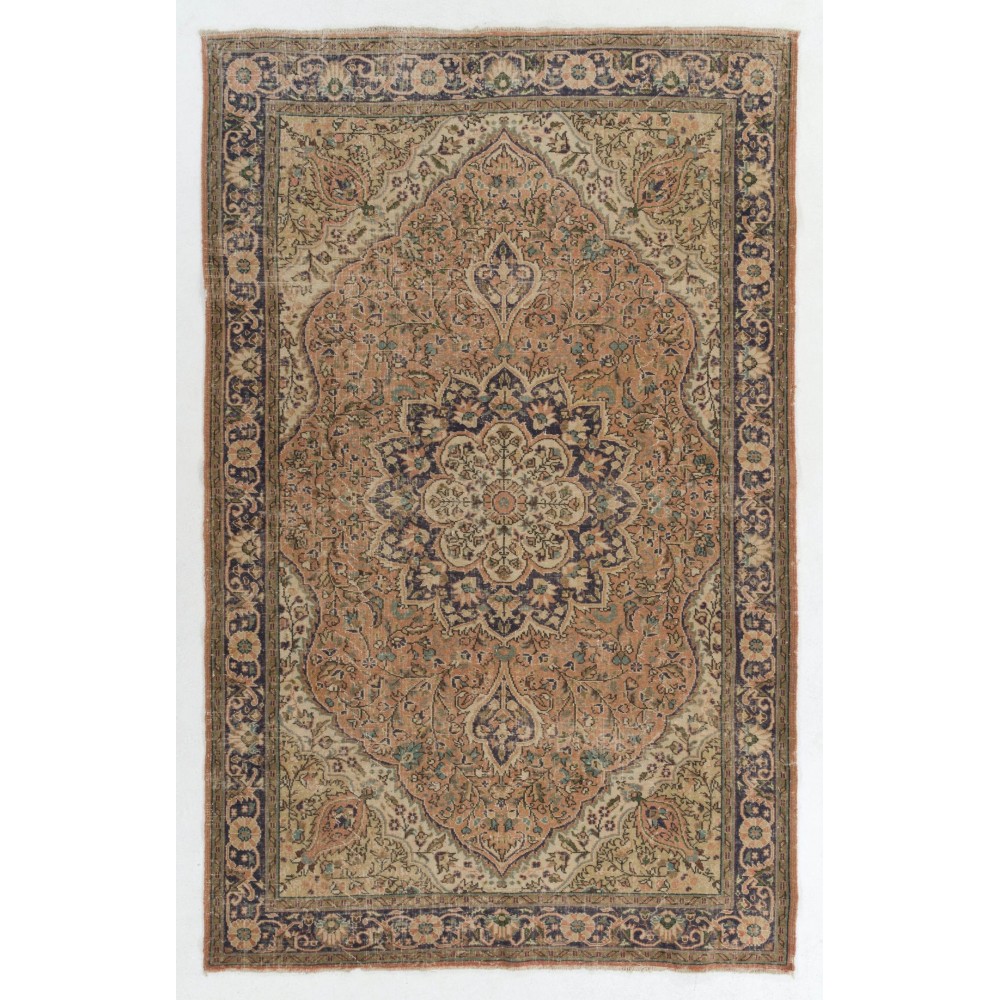 One-of-a-Kind Handmade Vintage Turkish Oushak Rug in Faded Rose