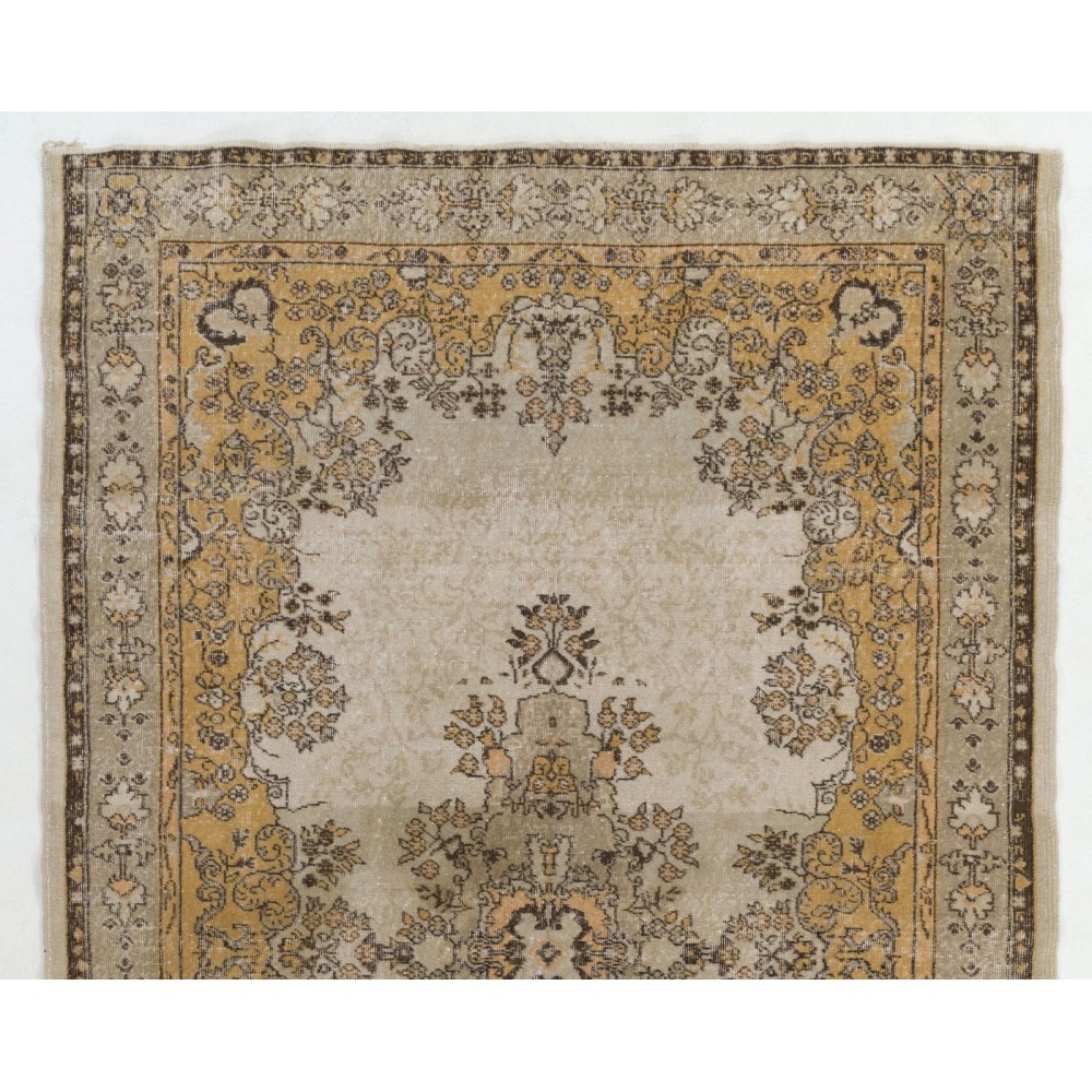 Fine Vintage Handmade Turkish Rug in Light Gray, Brown, Rust and Beige Colors.