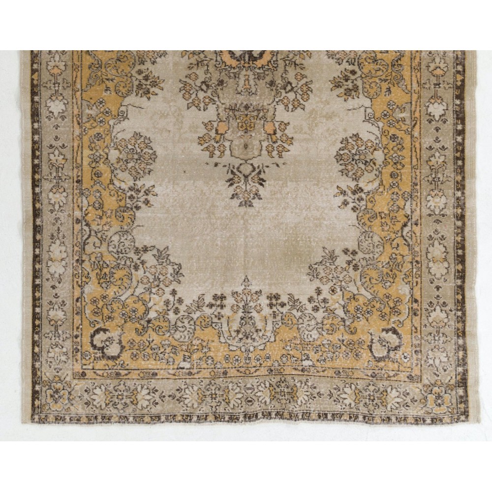 Fine Vintage Handmade Turkish Rug in Light Gray, Brown, Rust and Beige Colors.