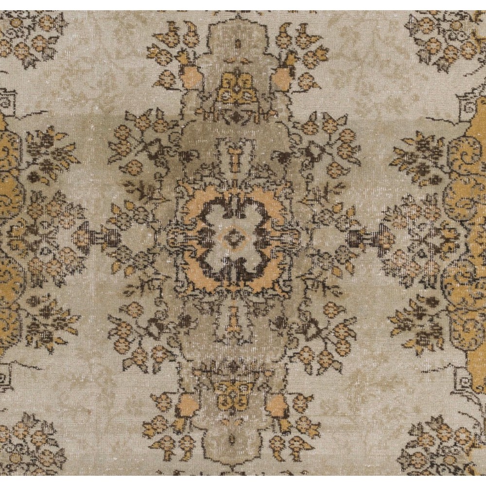 Fine Vintage Handmade Turkish Rug in Light Gray, Brown, Rust and Beige Colors.