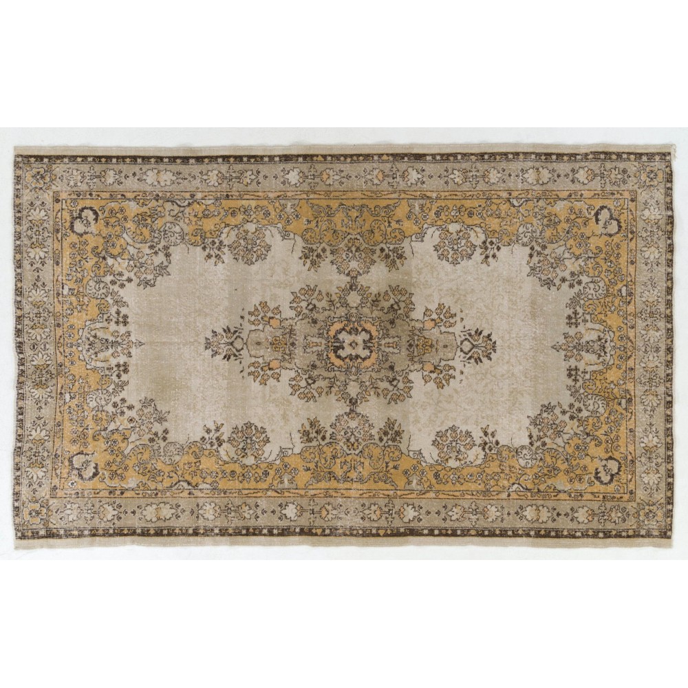 Fine Vintage Handmade Turkish Rug in Light Gray, Brown, Rust and Beige Colors.