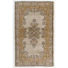 Fine Vintage Handmade Turkish Rug in Light Gray, Brown, Rust and Beige Colors.