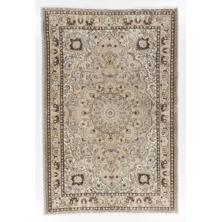 Hand Knotted Vintage Medallion Design Anatolian Rug in Neutral Colors