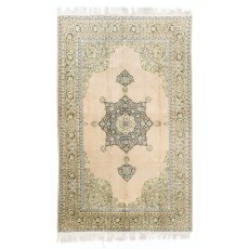 Vintage Handknotted Turkish Ladik Wool Area Rug in Pale Salmon, Sage Green & Charcoal with Floral Medallion